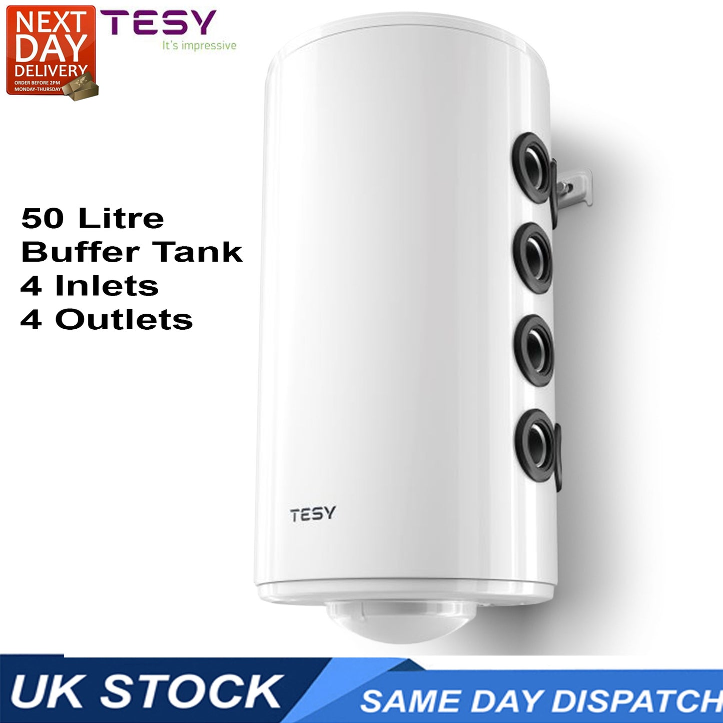 Buffer Tank 50 Litres – 8 Port Cylinder for Heat Pumps image 1